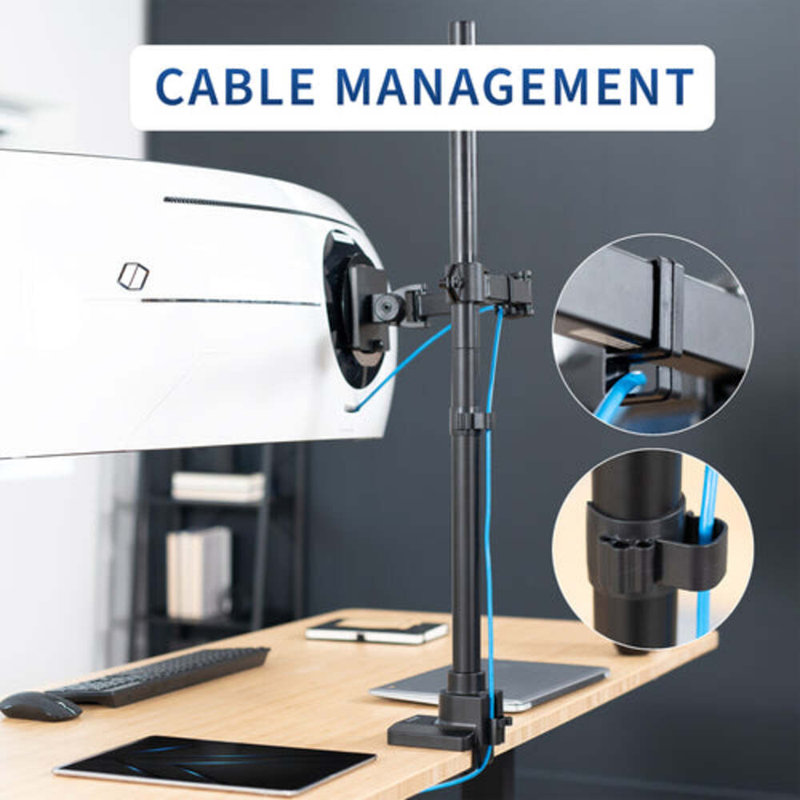 Extra Tall Black Single Ultrawide Monitor Desk Mount