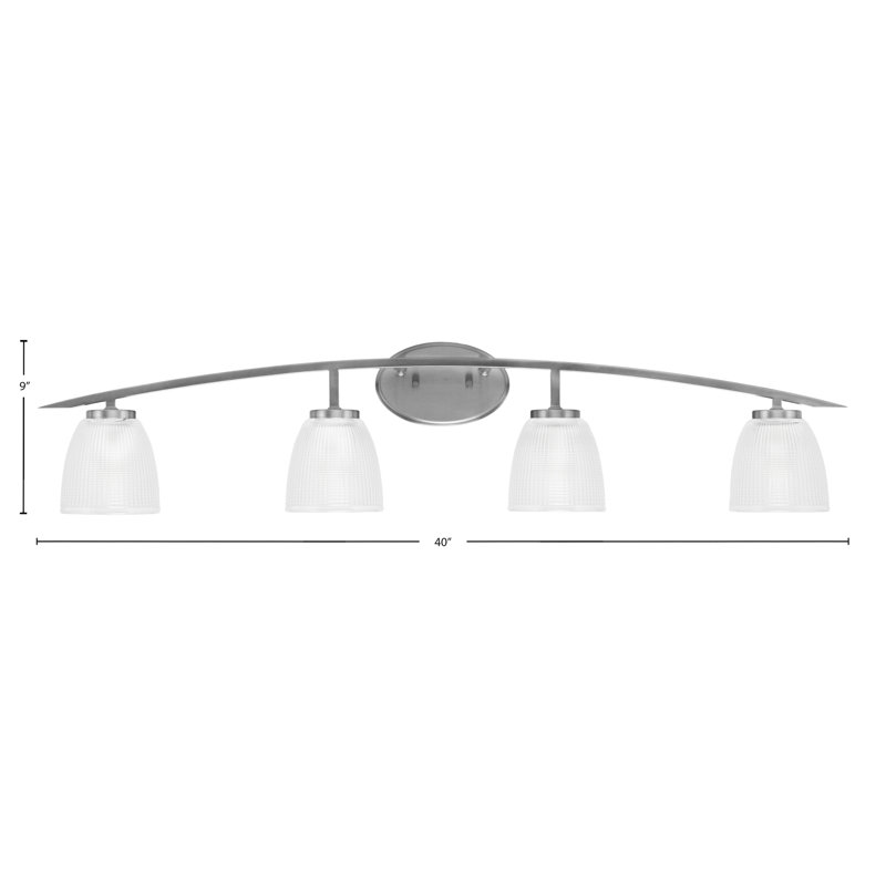 Barre d'éclairage de salle de bain 4 lumières avec verre transparent nervuré 5 po Kurve, Argent