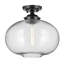 Plafonnier globe noir satiné à une lumière de 37 cm (14,5 pouces) avec abat-jour en verre clair à bulles.-1445405851