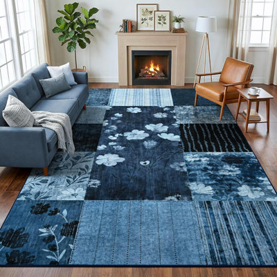 Non-Slip Geometric Patchwork Print Rug