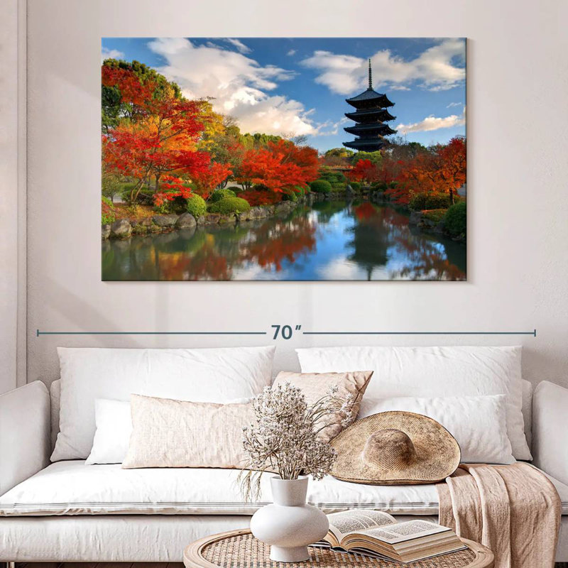 Paysage d'automne de la tour Sirci Toji, H 34 po x l 51 po
