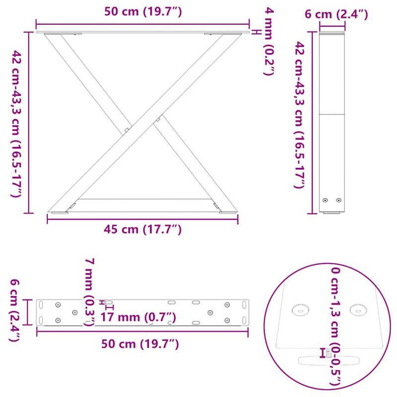 Table Leg, 43.3cm H x 50cm W, White
