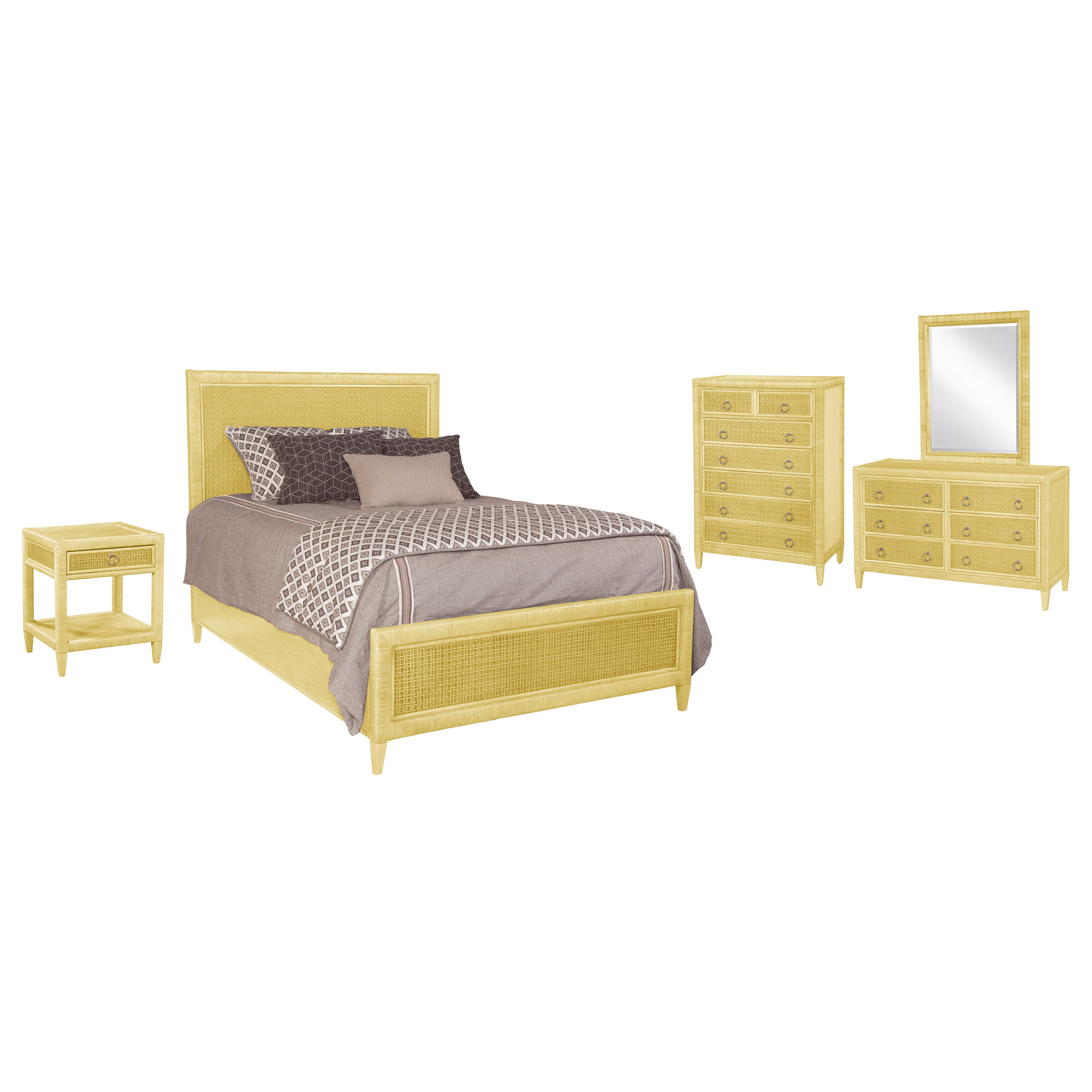 Monterey Bedroom Set, Hazel, King, 5 Pcs. Bed, Nightstand, 2 Dressers, Mirror
