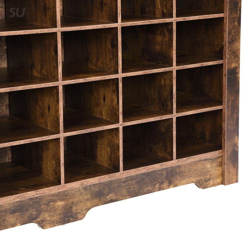 Modern 24-Cubby Shoe Cabinet & Sideboard – Curved Base Storage Console for Entryway, Living Room, or Bedroom, Brown