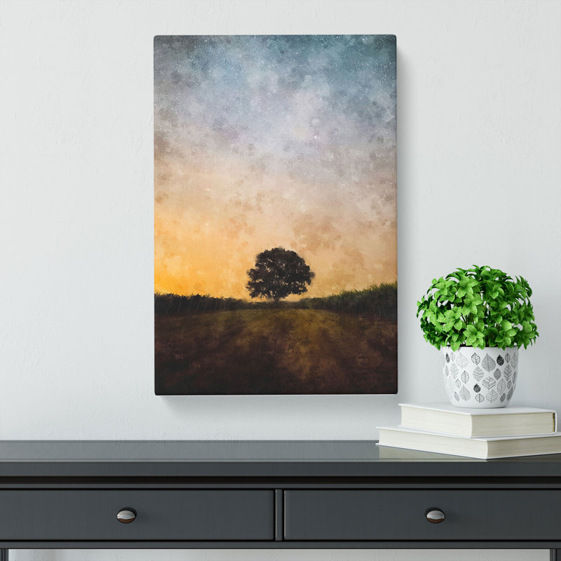 Lone Tree At Dusk Abstract - Wrapped Canvas, 91cm H x 60cm W x 3cm D