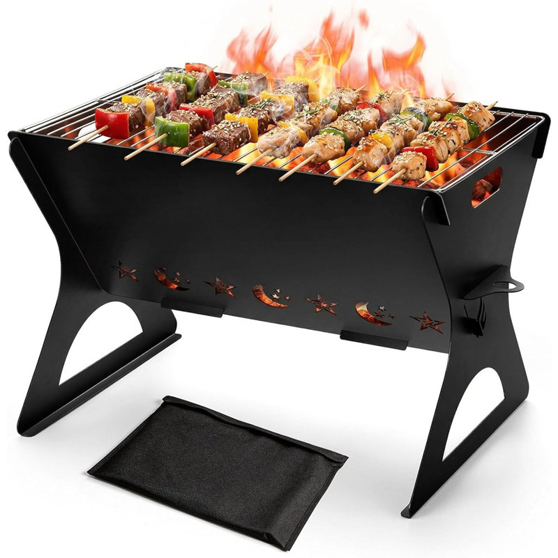 Barbecue portatif à feu de camp avec grille et sac de transport - Mini barbecue robuste pour le camping, la cour arrière, le feu de joie et le patio
