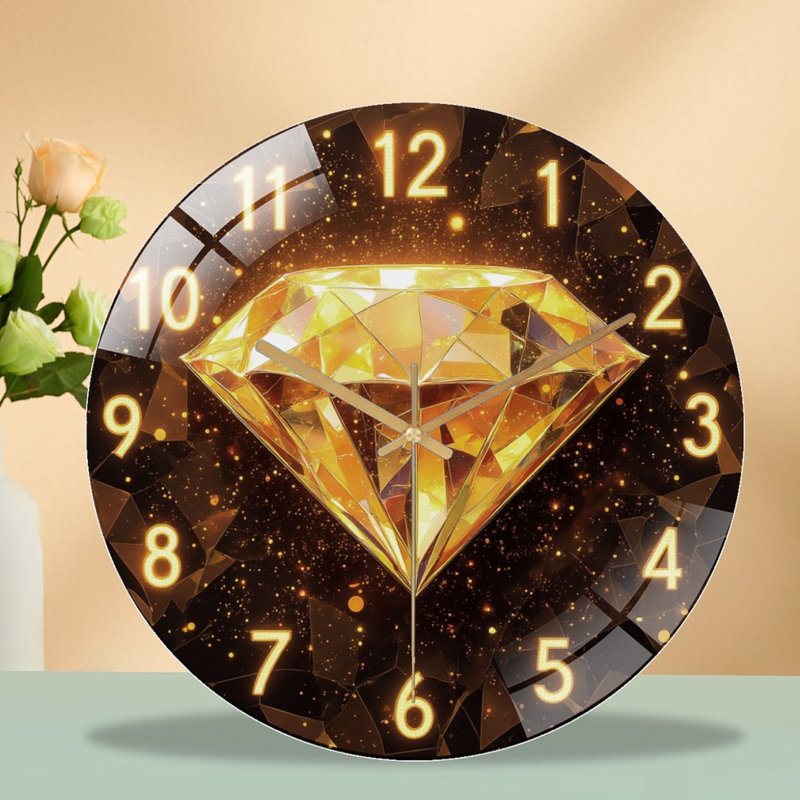 Horloge avec chiffres dorés et horloge murale moderne en verre 12 po