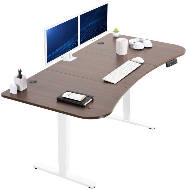 Adjustable Metal Base Standing Desk, Dark Walnut/White