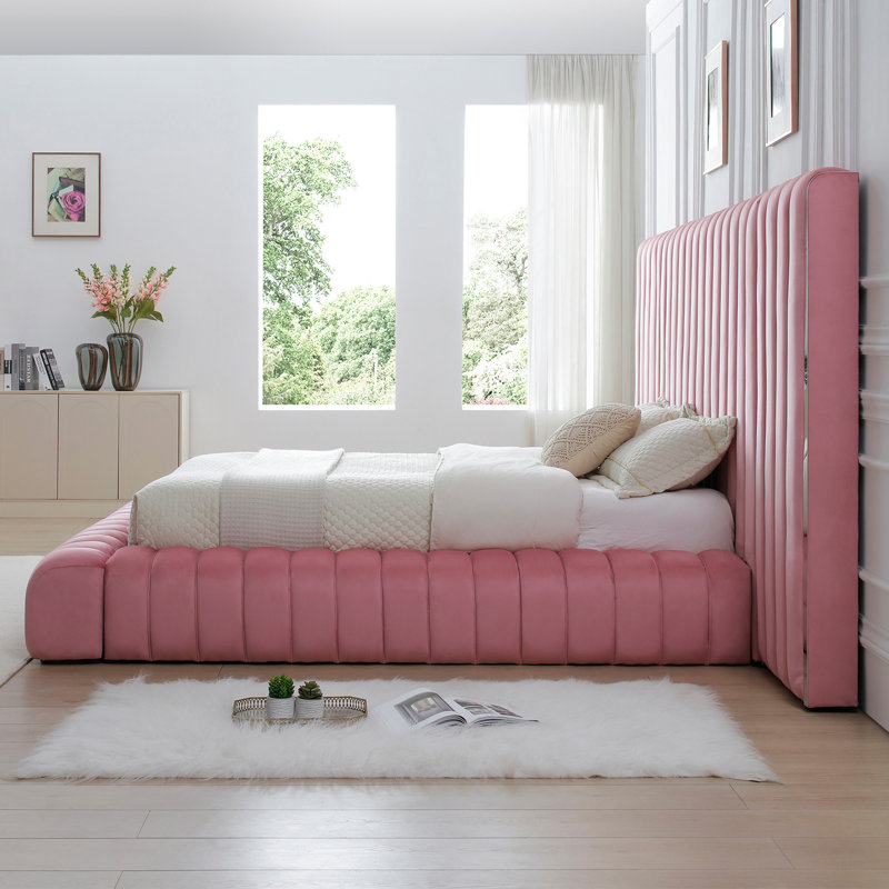 Lit plateforme tapissier Avalon, Grand, Rose