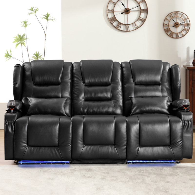 79.5'' Faux Leather Reclining Sofa, Black
