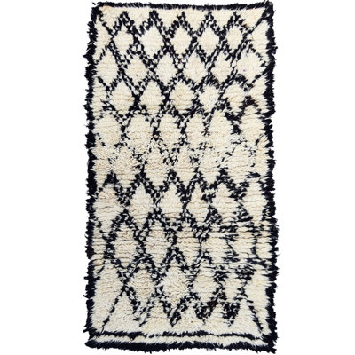 One-of-a-Kind Runner 3' X 6' 1980s Runner Wool Area Rug Off-White/Black