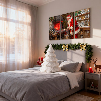 Ensemble de 3 reproductions d'art sur toile, jouets de Noël en atelier avec feu et outils