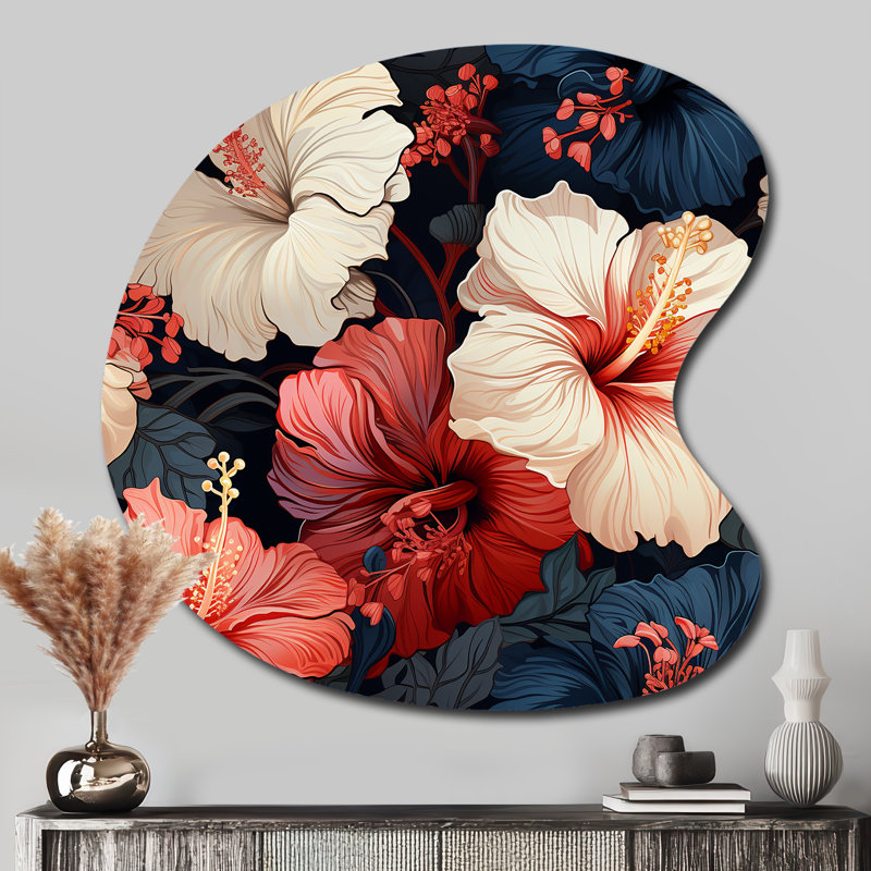 Cissie - art mural asymétrique floral - forme de goutte, H 33 po x l 33 po