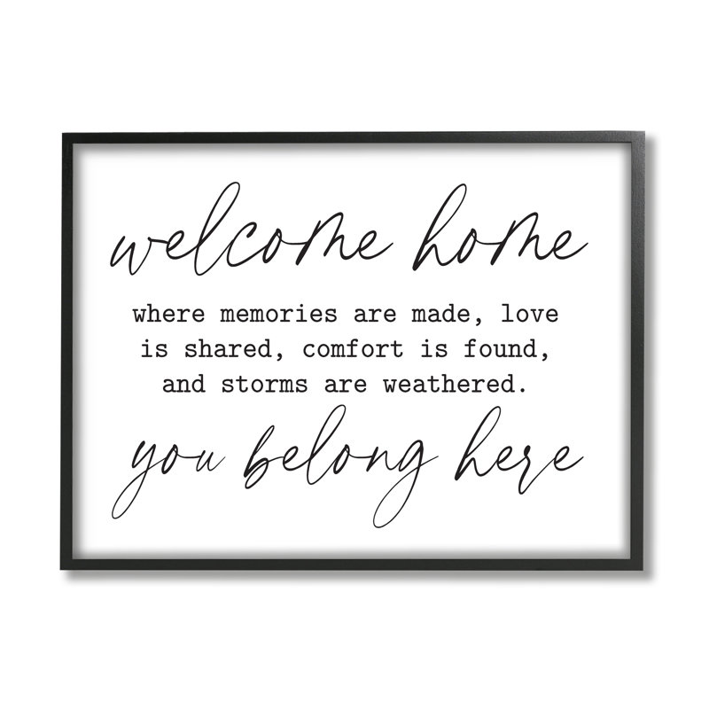 Citation décontractée «Welcome Home Belonging Family», Giclée encadrée noir minuit, H 16 po x l 20 po x P 1,5 po