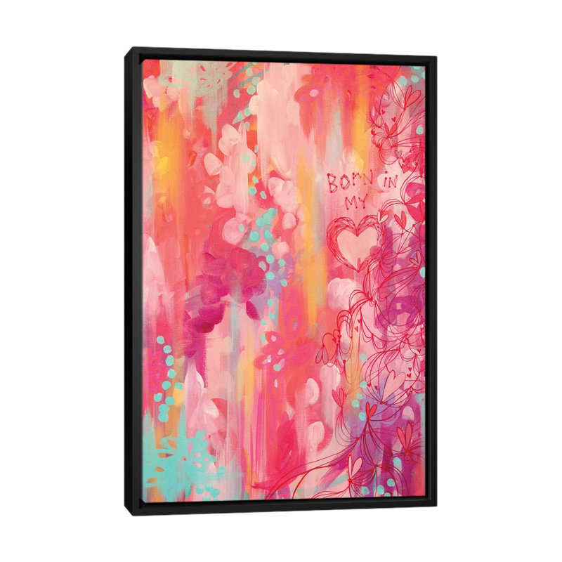 « née my cardiaque », impression sur toile tendue, H 26 po x l 18 po x P 1,5 po, Toile avec cadre noir, Pas de tapis