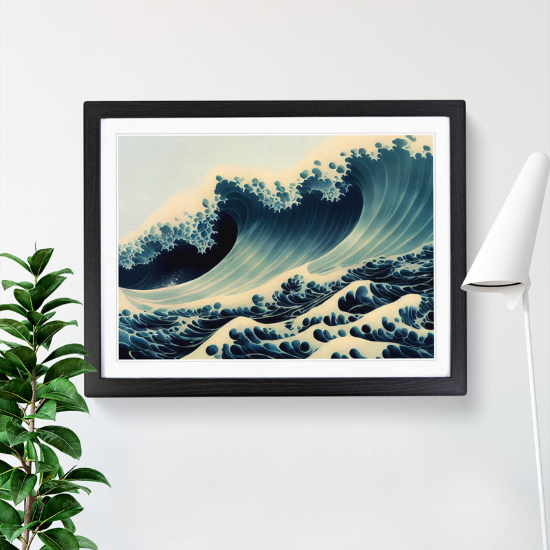 XH1022-3531X Expressive Japanese Wave - Single Picture Frame Print, Black, 25cm H x 34cm W x 2cm D