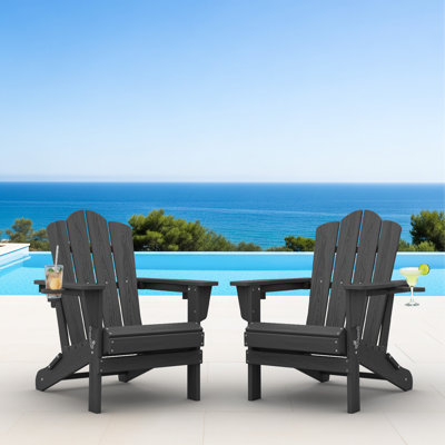 Chaise Adirondack pliante Ayanda en PEHD avec porte-gobelet double (ensemble de 2)
