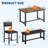 Farmhouse Dining Table Set for 4 – Space-Saving Wood Table with Upholstered Bench & 2 Chairs – Ideal for Kitchen, Dining Room, Apartment – Vintage Color-1591344549-1591344551