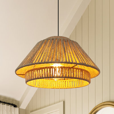 1 Pack  Hemp Rope & Rattan Chandelierr - E26, Adjustable Height(bulb Not Include)
