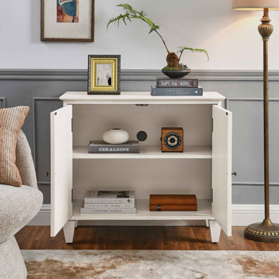 Buffet rétro en bois avec rangement, armoires de présentation géométriques symétriques, console média
