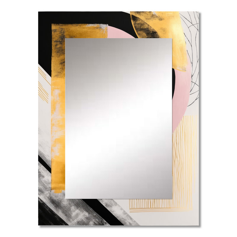 Art déco IV rose et doré - miroir mural décoratif transitionnel, grand miroir rose, impression sur métal, 32 po x 24 po