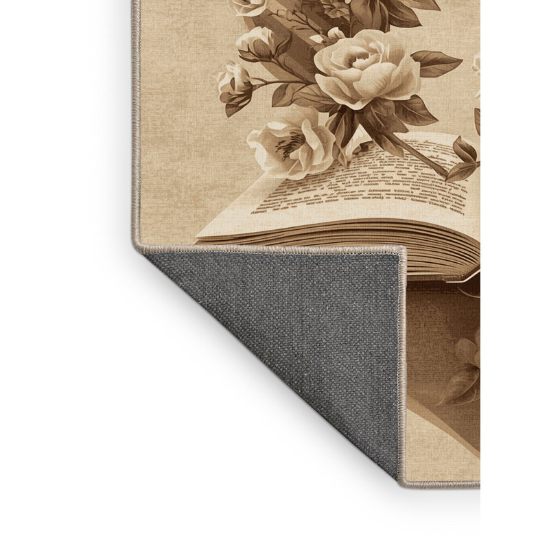 Tapis floral doux et moelleux à motif de livres ouverts Bleeker Classic - beige, 6 X 9