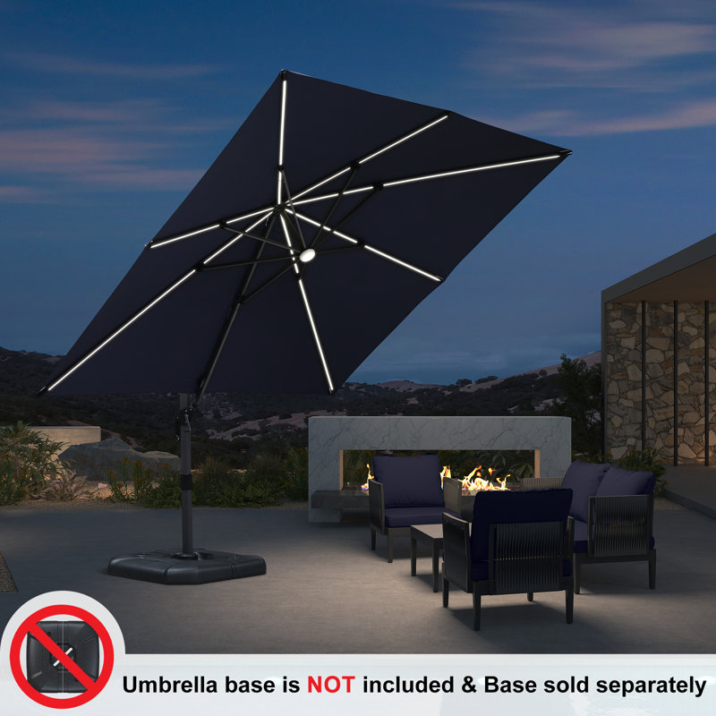 Parasol carré en porte-à-faux à énergie solaire Rohith, Bleu marine