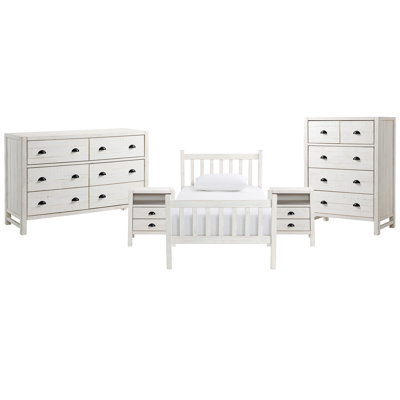 Ensemble de chambre à coucher 5 pièces Windsor avec lit simple à lattes, commode 5 tiroirs et commode 6 tiroirs Windsor