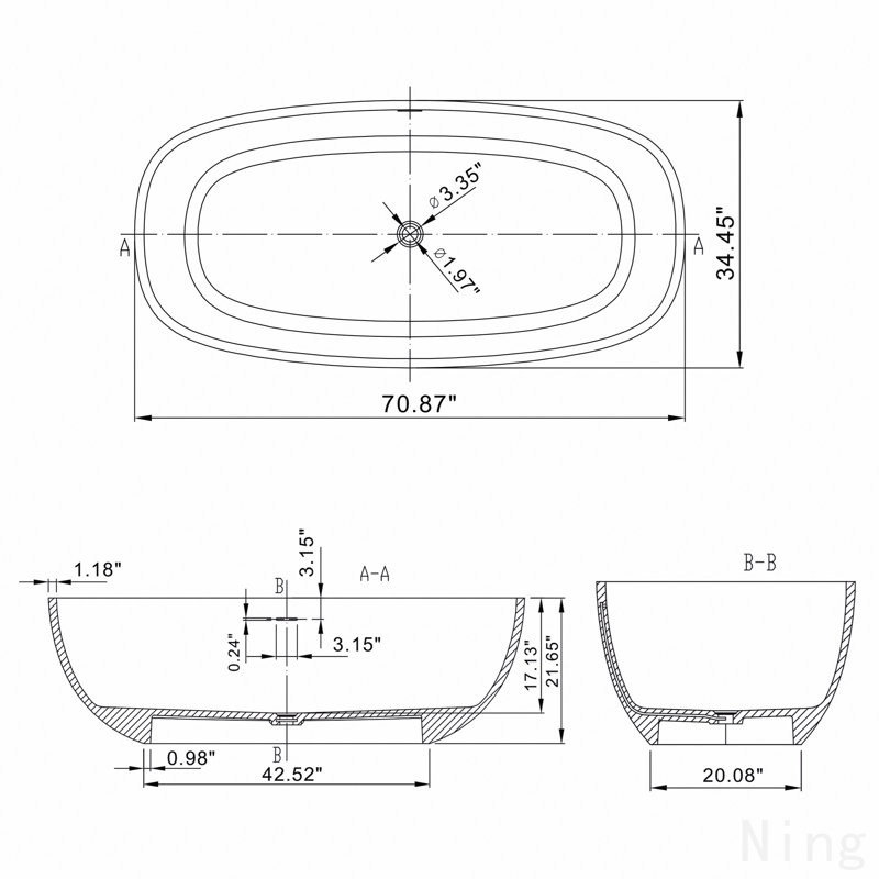 Baignoire de trempage autoportante de 71 pouces à surface solide
