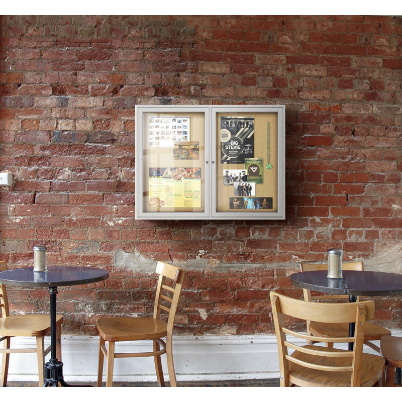 Enclosed Cork Boards Ghent No Cork Enclosed Cabinet Metal Bulletin Board, 3' H x 6' W, Walnut