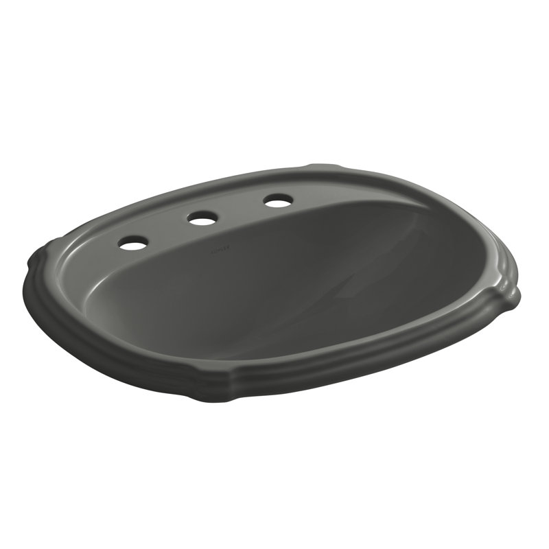 Portrait® 8 Degree Oval Drop-In Bathroom Sink with Overflow, Cashmere, 8'' Widespread