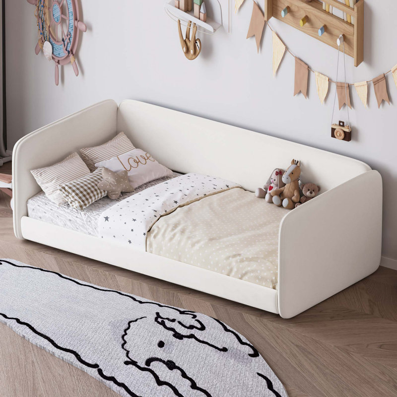 Lit plateforme à profil bas avec côtés de protection, Beige