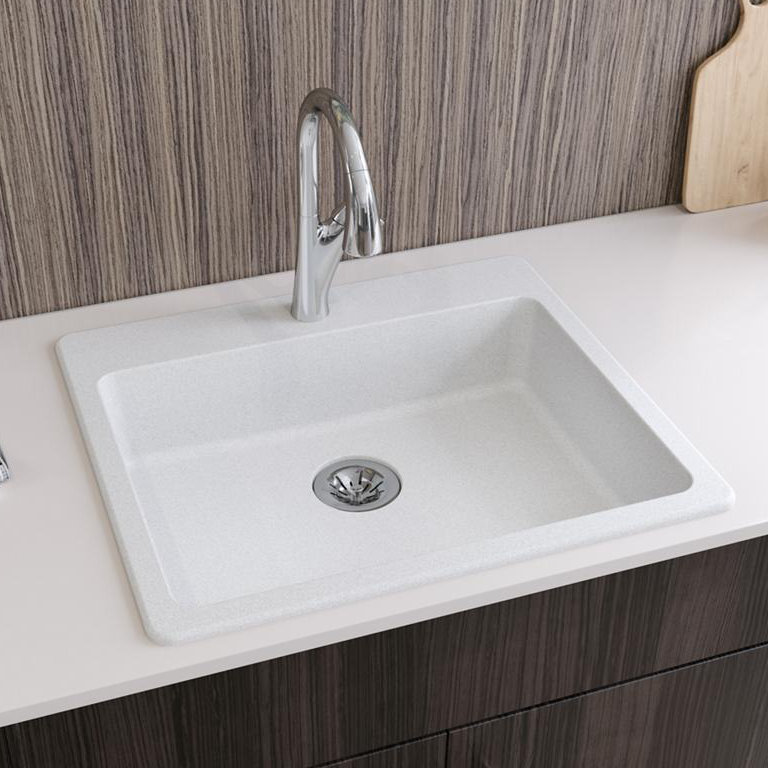 Évier de cuisine encastré avec ensemble de drain et crépine 25 po x 22 po x 5 1/2 po Quartz Classic, Blanc