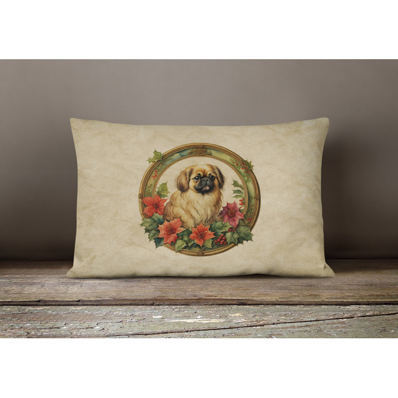 Pekingese Christmas Flowers Throw Pillow, 12" x 16", Rectangular, Pekingese