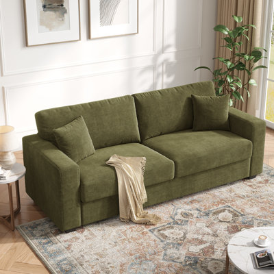 87” Chenille Fabric 2-seater Sofa, Comfy Deep Seat Sofa, Modern Large Loveseat Couch With Wide Armrest& Pillows, Wood Frame Home Sofa Couch For Living Room Apartment
