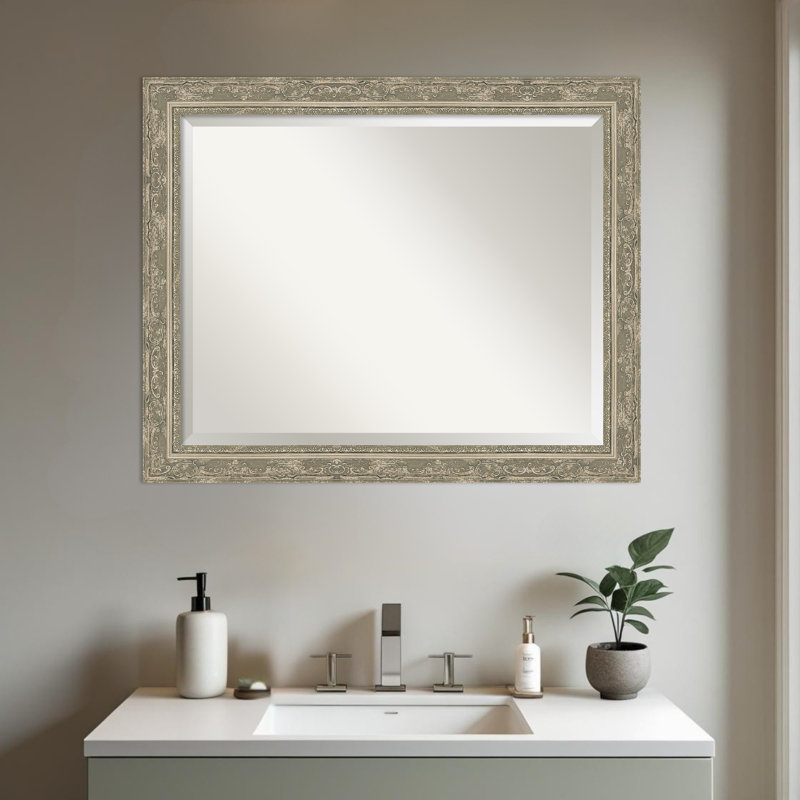 Miroir mural de salle de bain Filigree, Argent argent, 26,5 po x 32,5 po