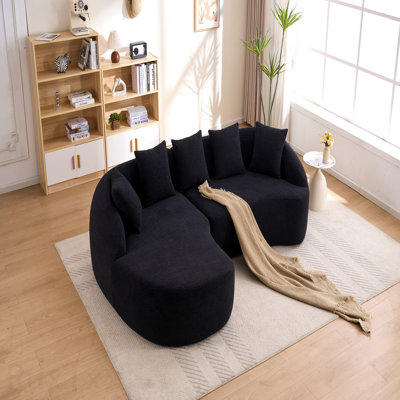 Nouveau canapé modulaire en forme de L sans os avec méridienne incurvée, canapé modulaire en chenille, mousse 30D haute densité, canapé-lit modulaire minimaliste pour le salon.