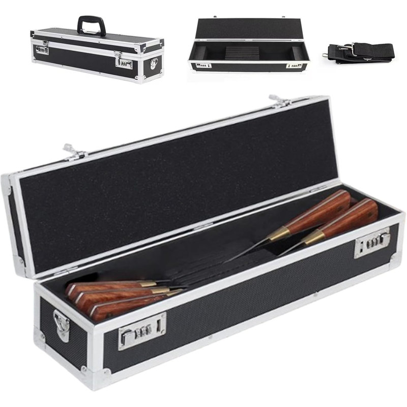 Chef’s Knife Case Aluminum Hard Case with Dual Combination Locks Cultery Carrier Portable Knife Organizer Block Holders Protectors With 8 Slots Can Hold Home Kitchen Knife Tools Up To 17.5”