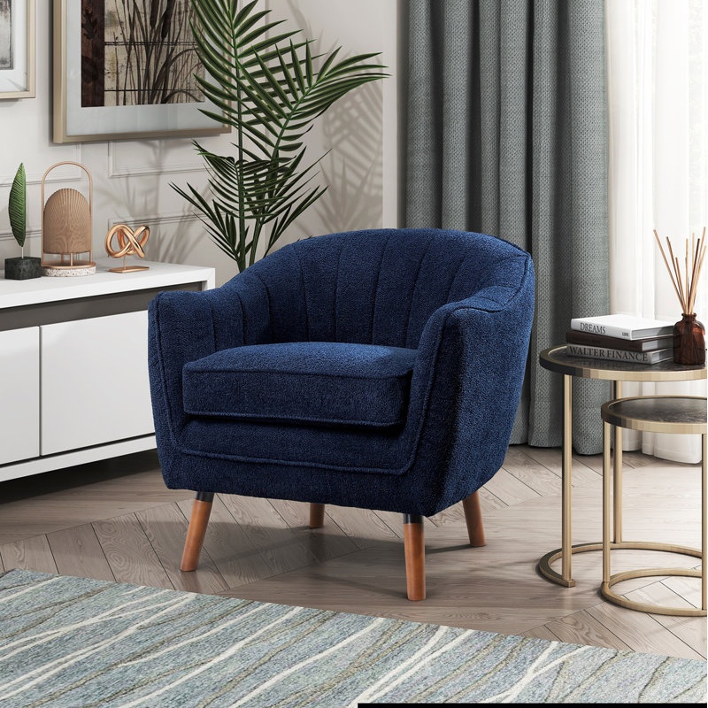 Jakyan 30" Mid-Century Modern Accent Chair with Textured Fabric Upholstery, Channel Stitched Back, Foam over Pocket Coils