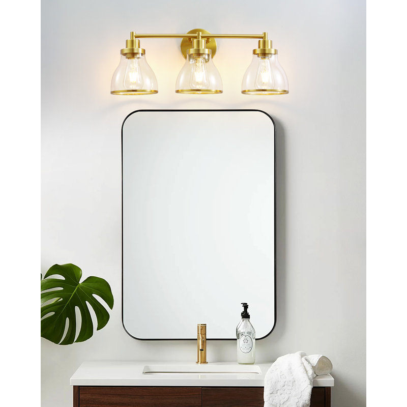 Éclairage de meuble-lavabo pour salle de bain / couloir / vestiaire en verre transparent, Plaquage laiton brossé, 3 lumières
