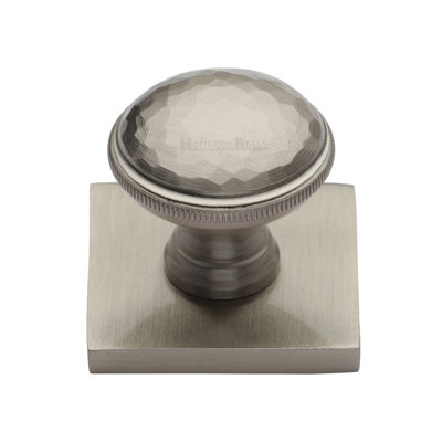 Heritage Brass Cabinet Knob Diamond Cut Design with Square Backplate
