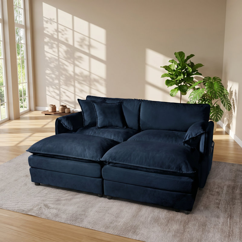 Aurelia 75.59" W x 57.48" D x 33.46" H Chenille 4-Seat Modular Sectional Sofa, Blue Chenille