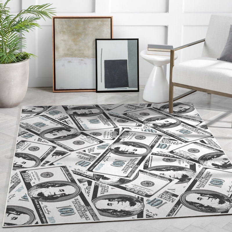  Money Dollar Stacked Modern Green Novelty Area Rug, Runner 3'3" x 7'10"