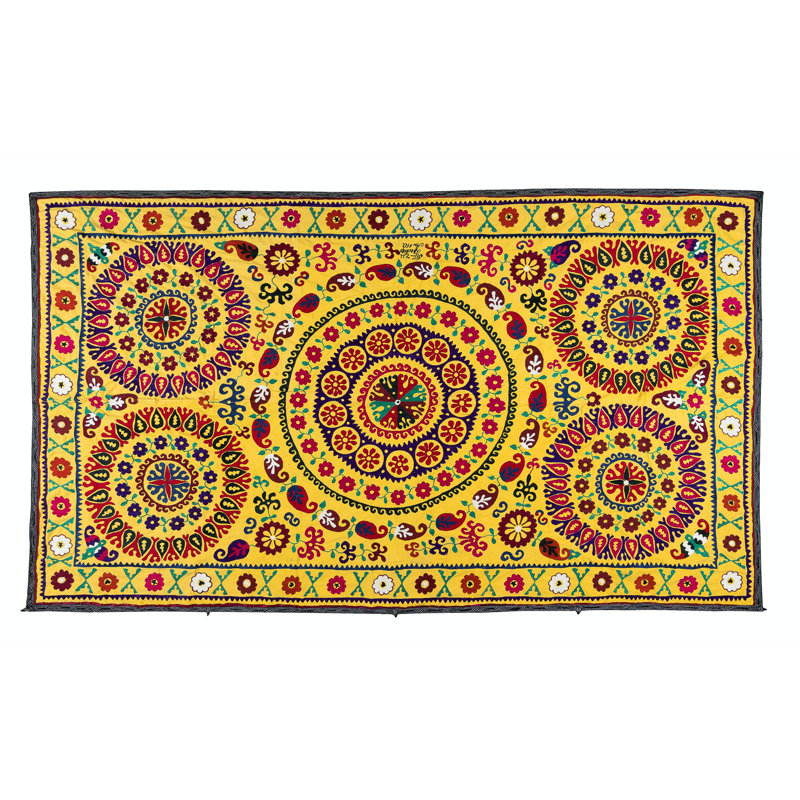 Couvre-lit 64 x 102 po Suspension jaune. Nappe Suzani