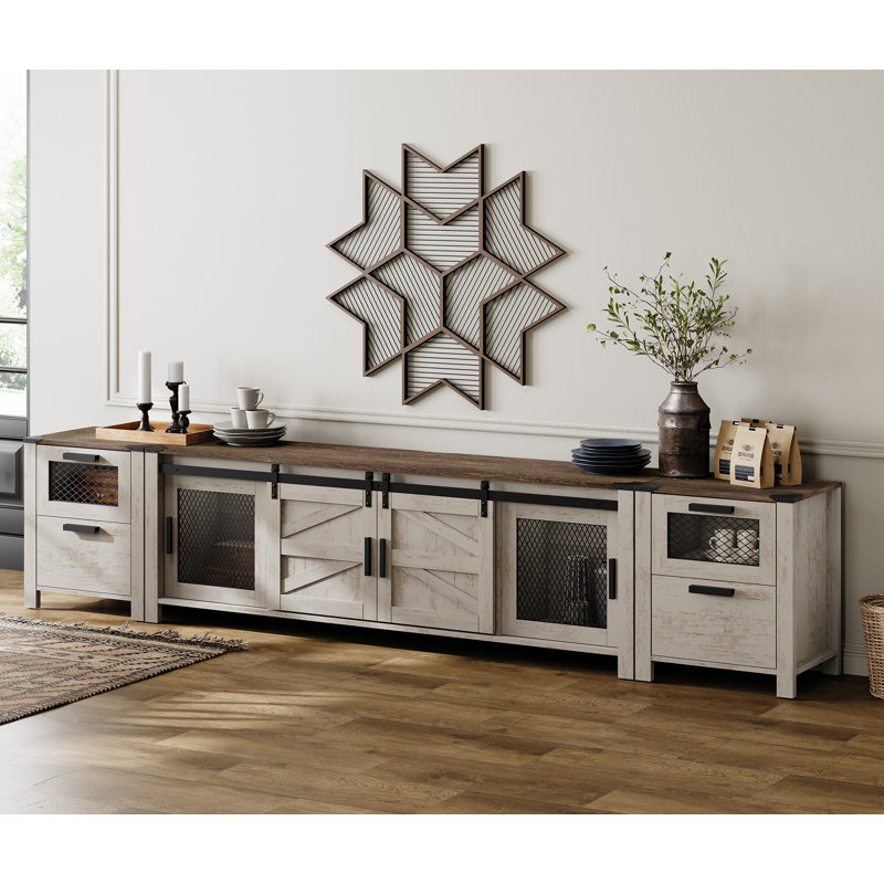 Kitchen Sideboard Stand Set With Drawer And Charging Station, Brown