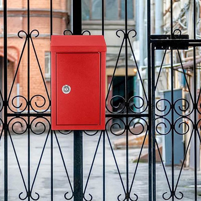 Locking Mailbox Wall Mount Key Drop Mailbox for Outside, Donation Box for Cash Hanging Secure Postbox with 2 Keys (Red)