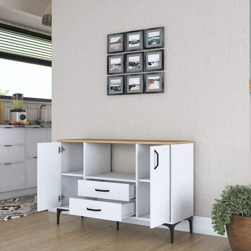 Armoire polyvalente avec 2 tiroirs, noyer et blanc, 47,2 x 30,9 x 15,7 pouces | 100% aggloméré mélaminé de qualité E1 | Plusieurs tablettes murales pour le rangement supplémentaire | Design élégant et fonctionnel