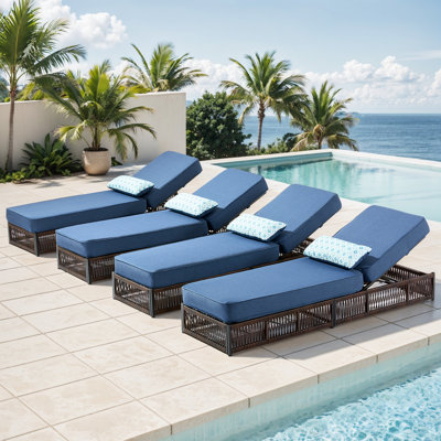 Laguna Outdoor Patio Chaise Lounge Chair, Luxury Rattan Recliner With 6-Position Backrest & 5-Inch Thick Cushions Set Of 4 by Latitude Run