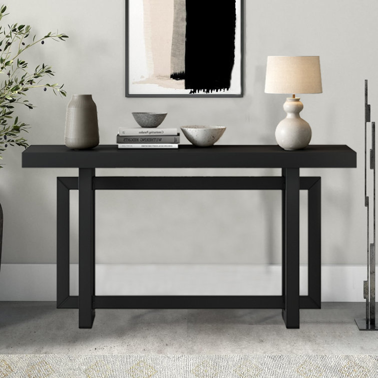 Contemporary Console Table With Industrial-inspired Concrete Wood Top, Extra Long Entryway Table For Entryway, Hallway, Living Room, Foyer, Corridor