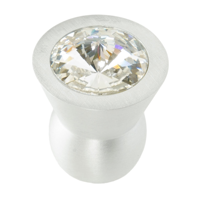 Poignée en aluminium conique; Cristaux transparents de 18 mm; en nickel satiné